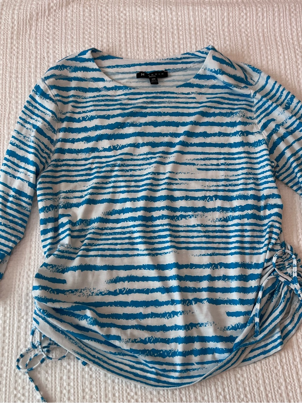 Petite Blue & White Striped Drawstring summer top